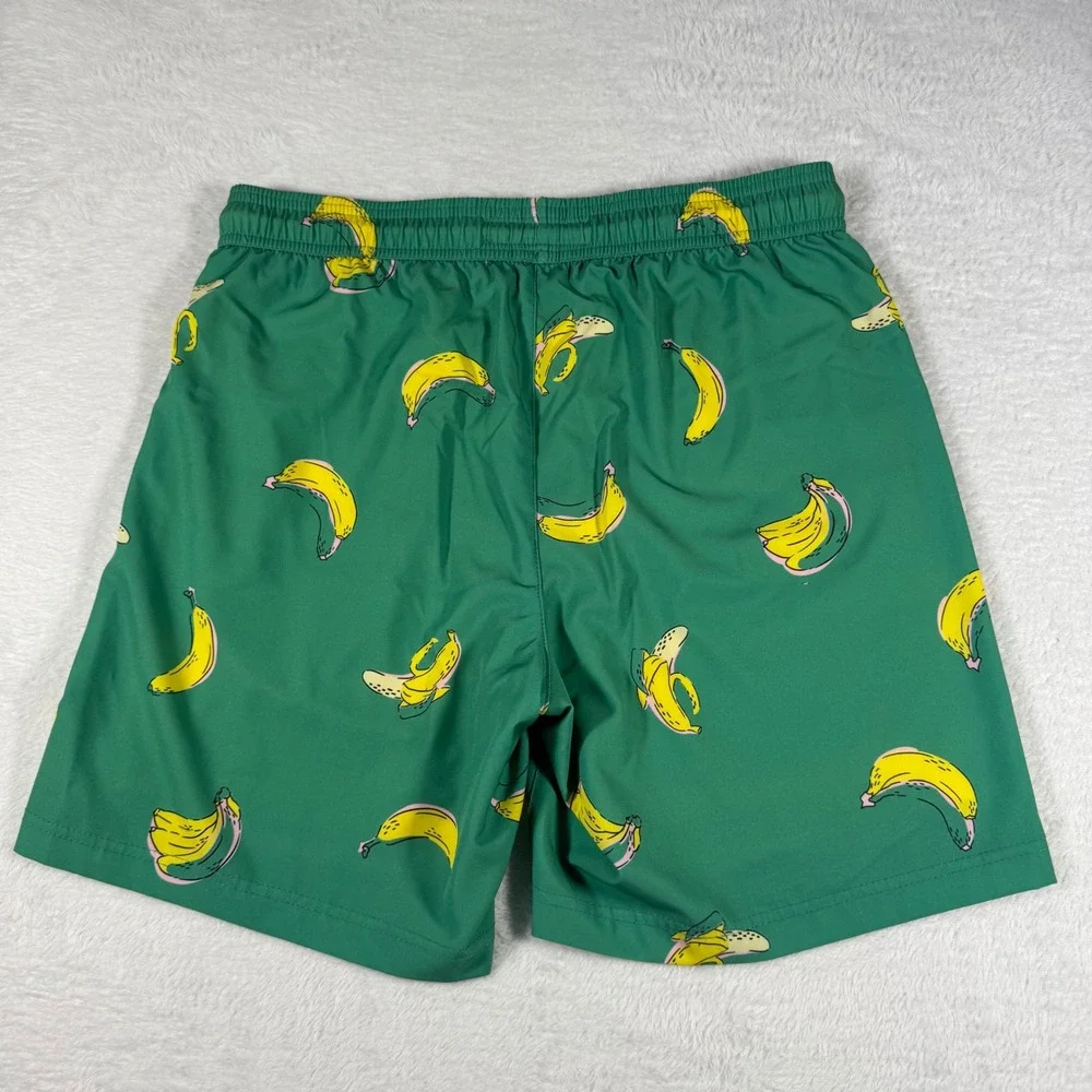 Maamgic‎ Swim Trunks Mens Medium Vibrant Green Banana Print Quick Dry Mesh Liner